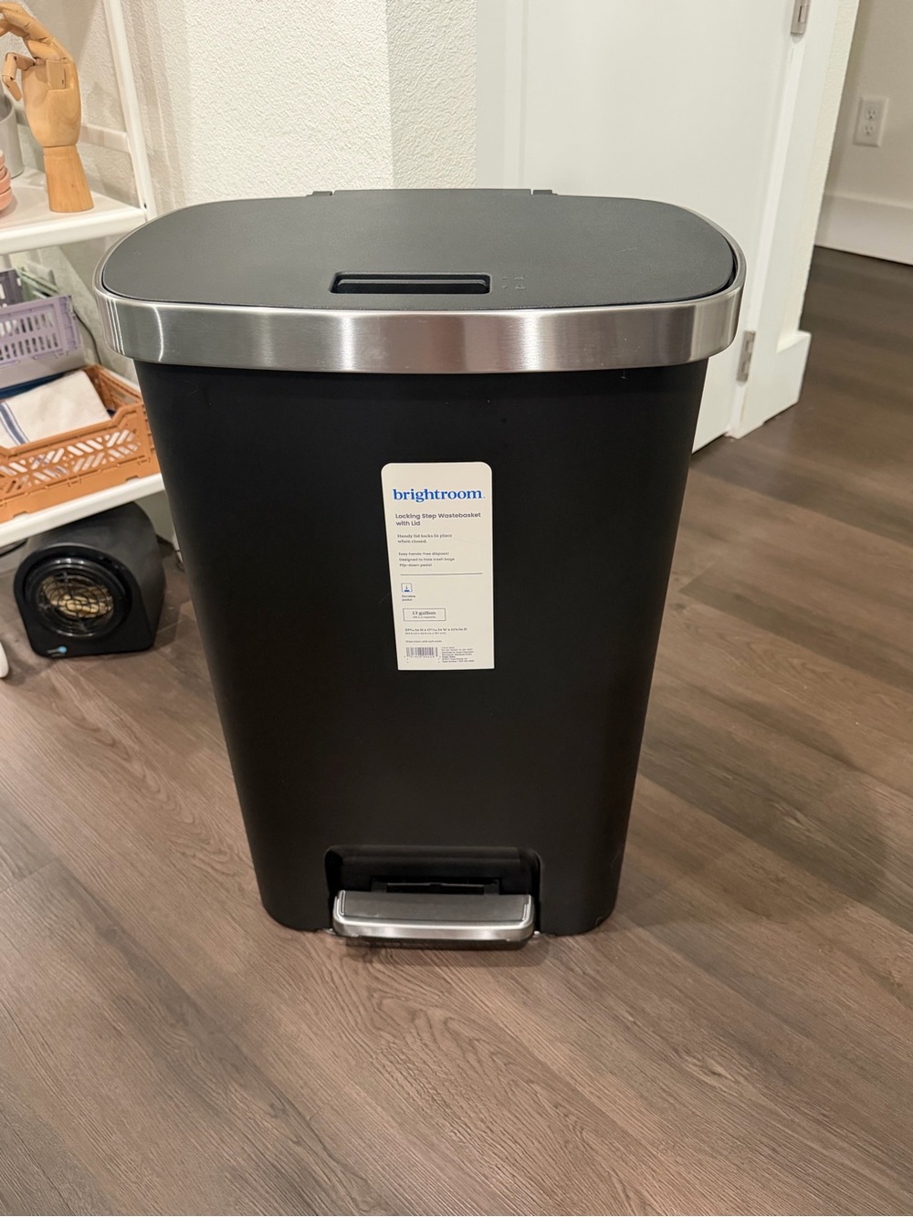 Brightroom 13 Gallon Kitchen Black Step Trash Can with Silver Accent